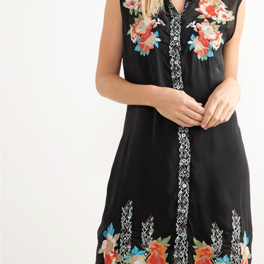 Johnny Was Embroidered Black Sleeveless dress